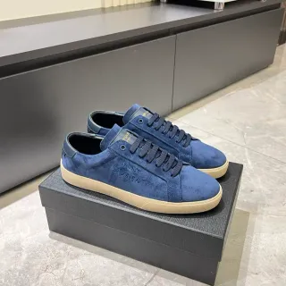 Saint Laurent Blue Suede Embossed Logo Lifestyle Sneakers