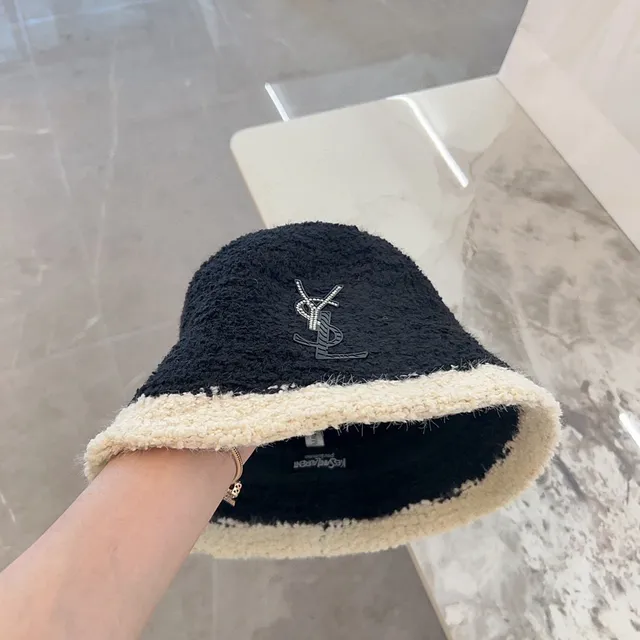 Saint Laurent Crystal Monogram Two-Tone Bouclé Bucket Hat 3