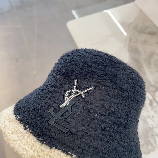 Saint Laurent Crystal Monogram Two-Tone Bouclé Bucket Hat 4