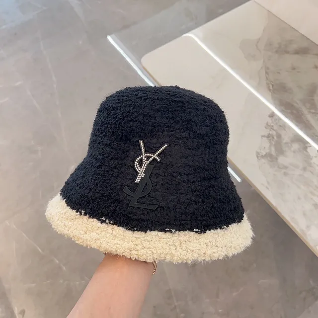 Saint Laurent Crystal Monogram Two-Tone Bouclé Bucket Hat 6