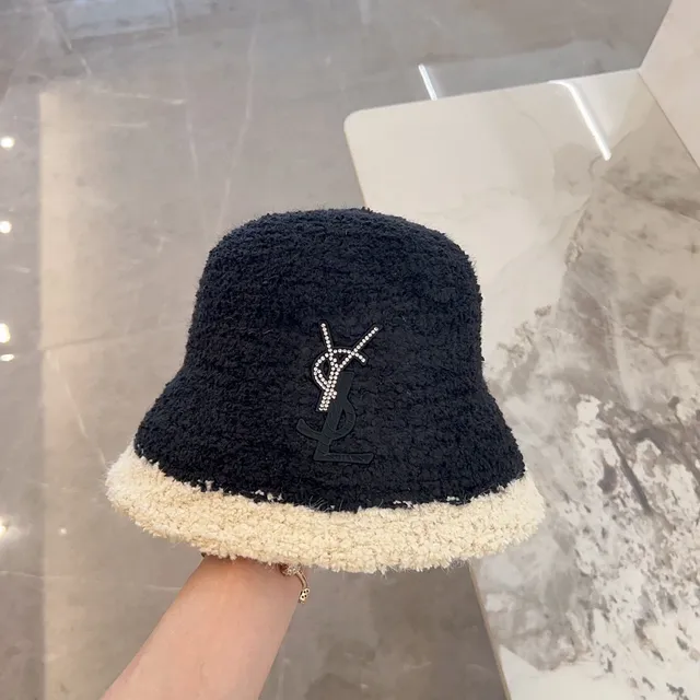 Saint Laurent Crystal Monogram Two-Tone Bouclé Bucket Hat 7