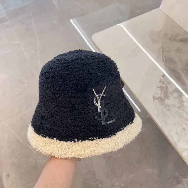 Saint Laurent Crystal Monogram Two-Tone Bouclé Bucket Hat 8