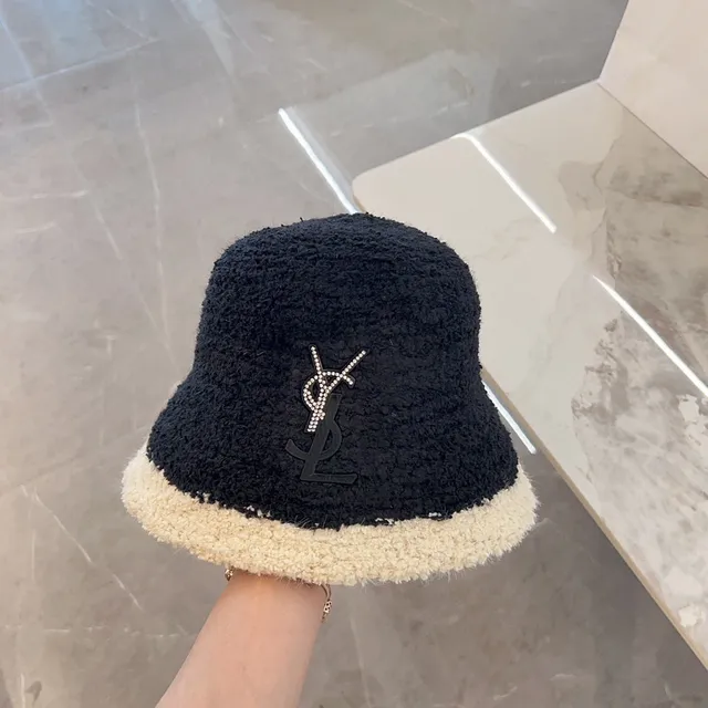 Saint Laurent Crystal Monogram Two-Tone Bouclé Bucket Hat 9