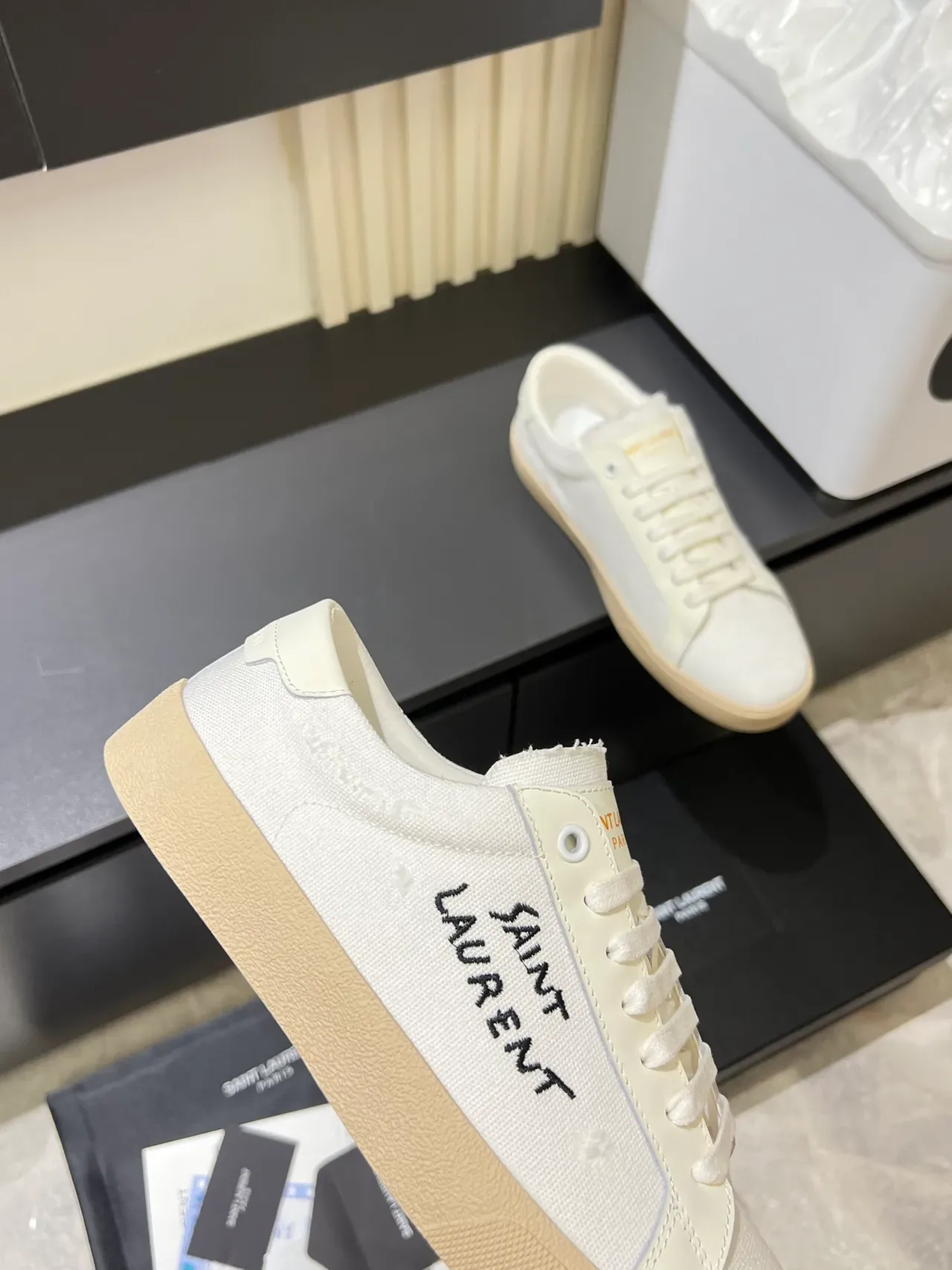 Saint Laurent Embroidered Logo Beige Canvas Lifestyle Sneakers 3