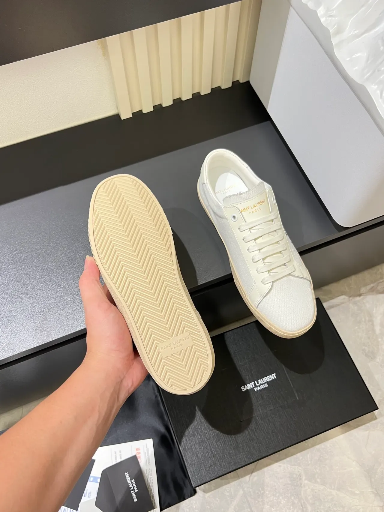 Saint Laurent Embroidered Logo Beige Canvas Lifestyle Sneakers 4