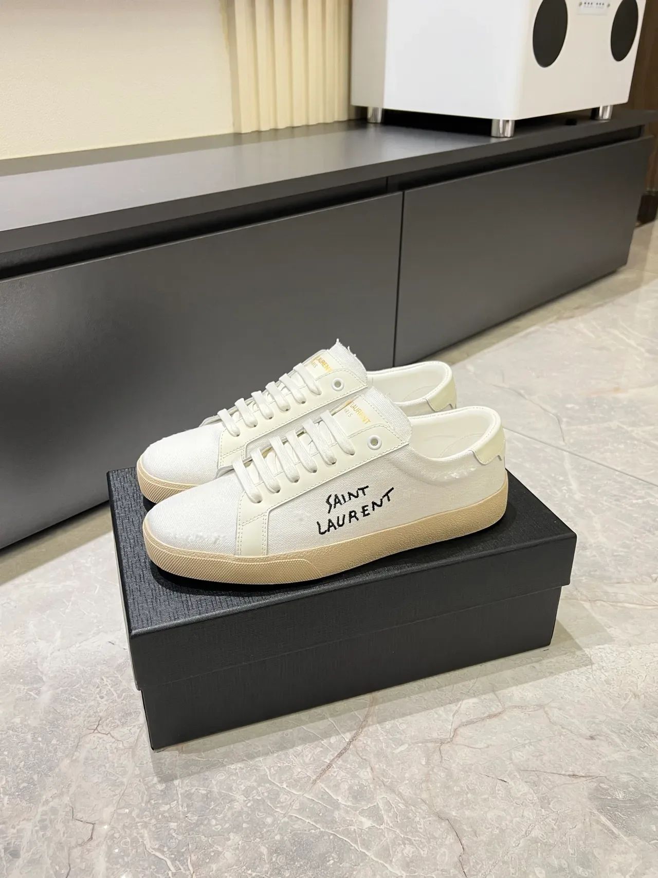 Saint Laurent Embroidered Logo Beige Canvas Lifestyle Sneakers 5