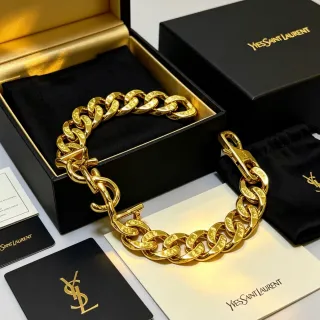 Saint Laurent Gold Black Chunky Curb-Link Monogram Clasp Bracelet