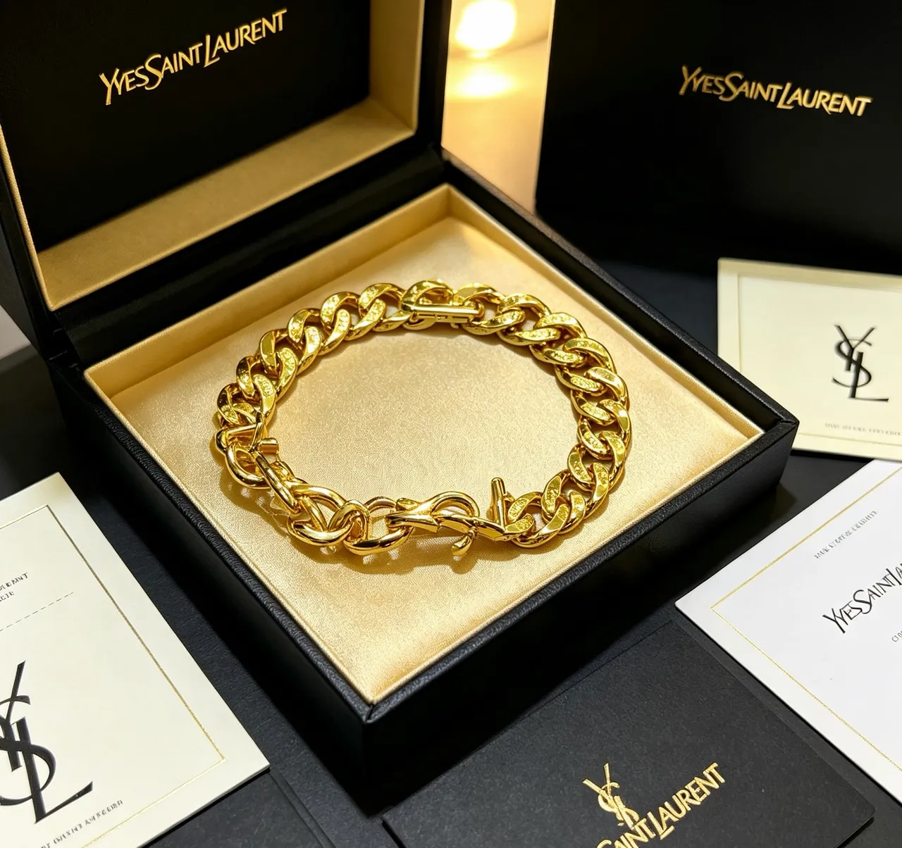 Saint Laurent bracelet or noir chaîne chunky curb-link fermoir monogram 6