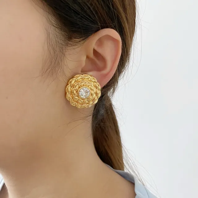 Saint Laurent Boucles d'oreilles à Cristal Dorées Tordues en Corde 2