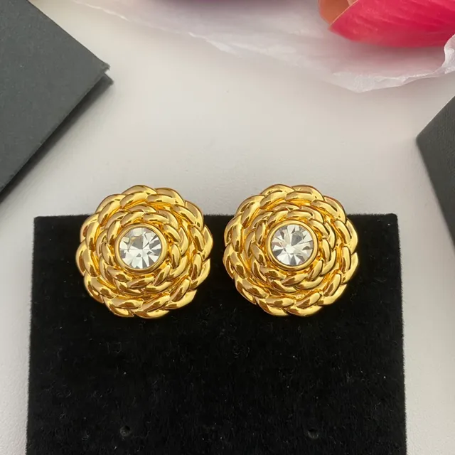 Saint Laurent Boucles d'oreilles à Cristal Dorées Tordues en Corde 6