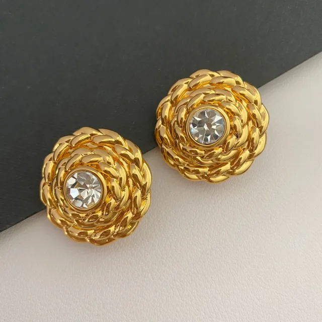 Saint Laurent Boucles d'oreilles à Cristal Dorées Tordues en Corde 7