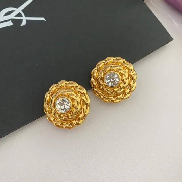 Saint Laurent Boucles d'oreilles à Cristal Dorées Tordues en Corde 8