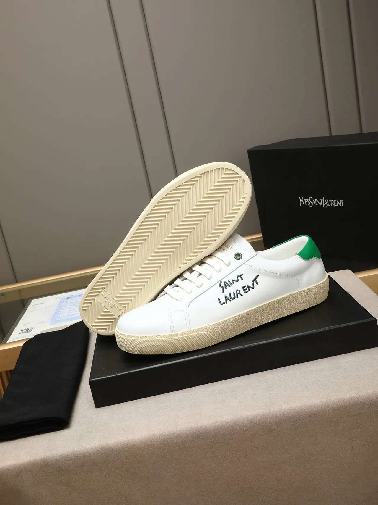 Saint Laurent Loulou White and Green Embroidered Lifestyle Sneakers 4