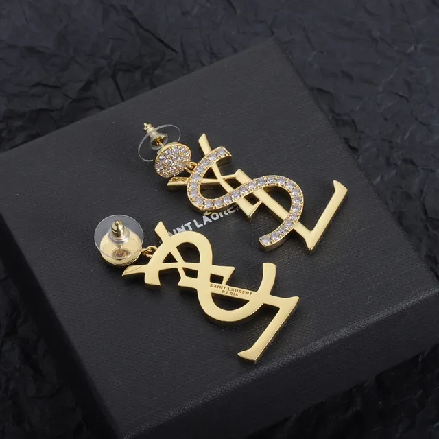 Saint Laurent Monogram Crystal Drop Earrings 2