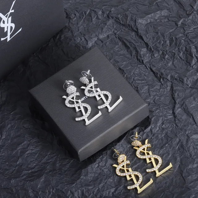 Saint Laurent Monogram Crystal Drop Earrings 3