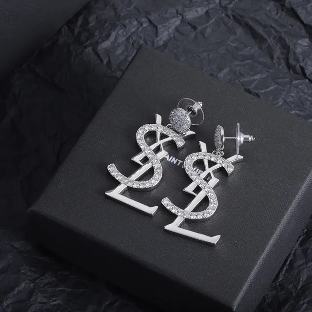 Saint Laurent Monogram Crystal Drop Earrings 4