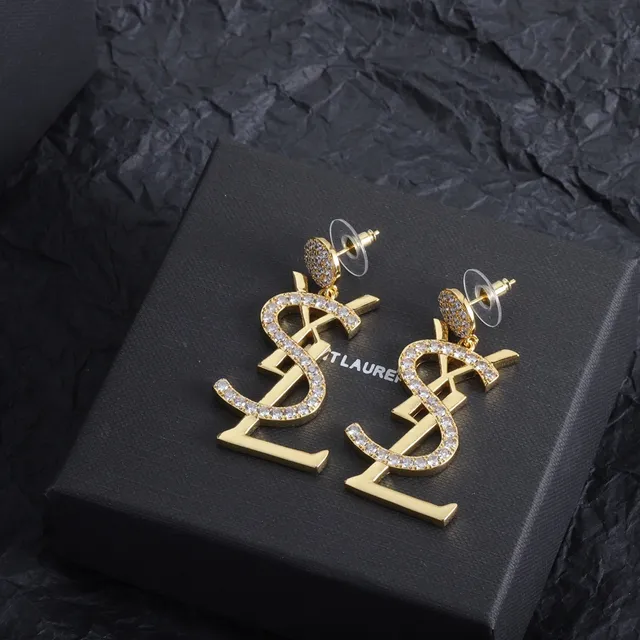 Saint Laurent Monogram Crystal Drop Earrings 5