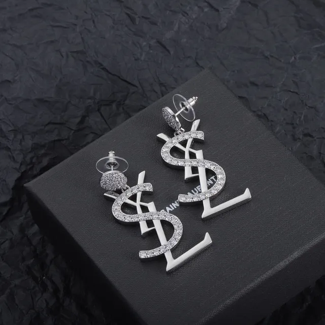 Saint Laurent Monogram Crystal Drop Earrings 6
