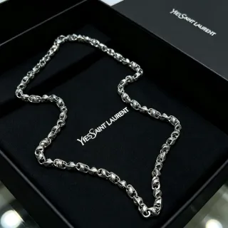 Saint Laurent Silver Black Sculpted Link Textured Surface Necklace