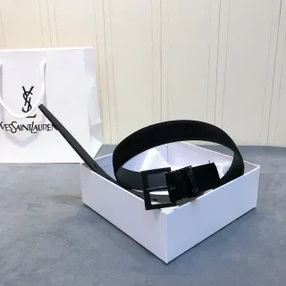 Saint Laurent Square Buckle Belt Black Leather Belt