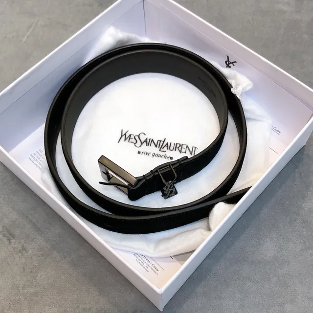 Saint Laurent Square Buckle Belt Black Leather Belt 4