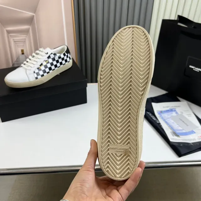 Saint Laurent White Black Checkerboard Panel Gold Logo Lifestyle Sneakers 2