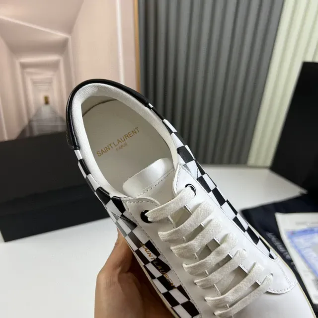 Saint Laurent White Black Checkerboard Panel Gold Logo Lifestyle Sneakers 3