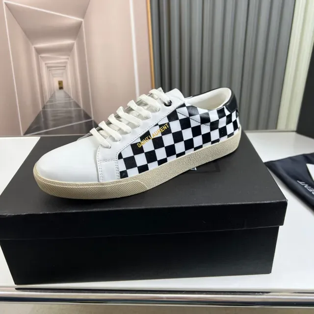 Saint Laurent White Black Checkerboard Panel Gold Logo Lifestyle Sneakers 4