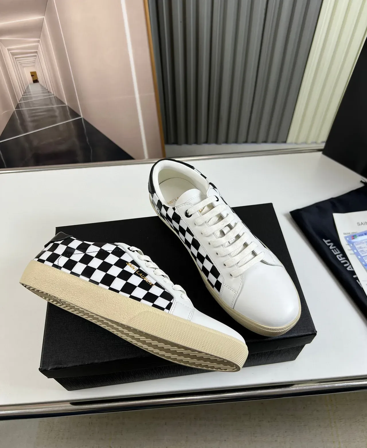 Saint Laurent White Black Checkerboard Panel Gold Logo Lifestyle Sneakers 5