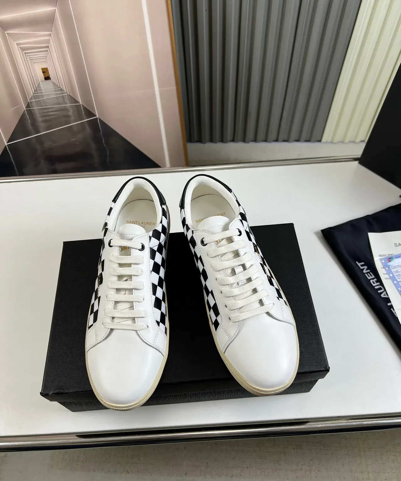 Saint Laurent White Black Checkerboard Panel Gold Logo Lifestyle Sneakers 8