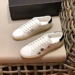 Saint Laurent White Black Leather Metallic Star Cutouts Lifestyle Sneakers