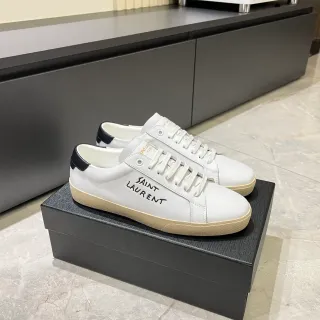 Saint Laurent White Black Leather Upper Embroidered Branding Lifestyle Sneakers