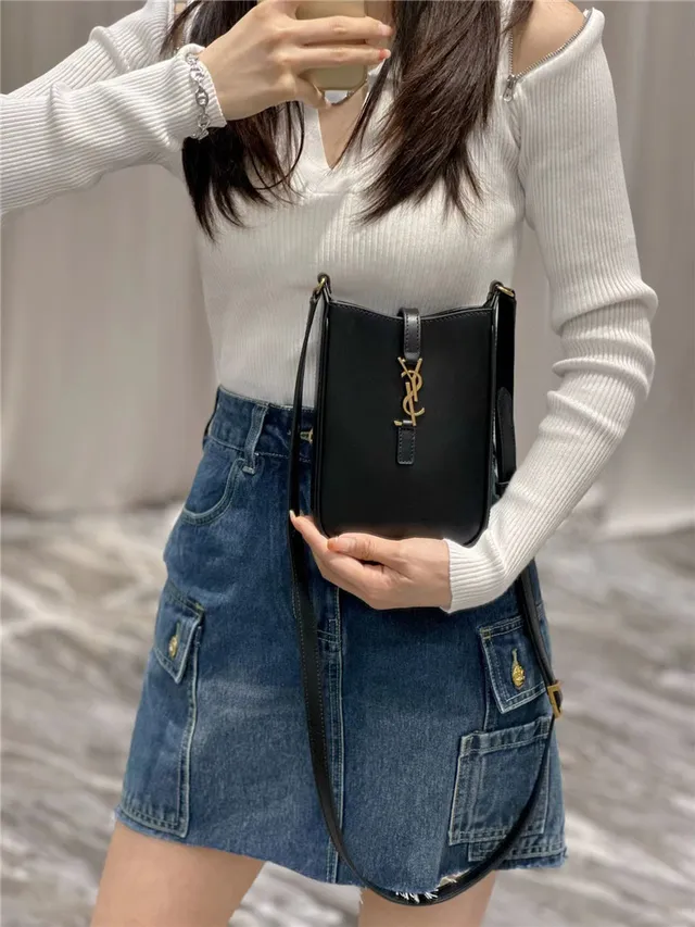 Saint Laurent 白金 结构皮革 YSL 米诺格勒姆 单肩包 13