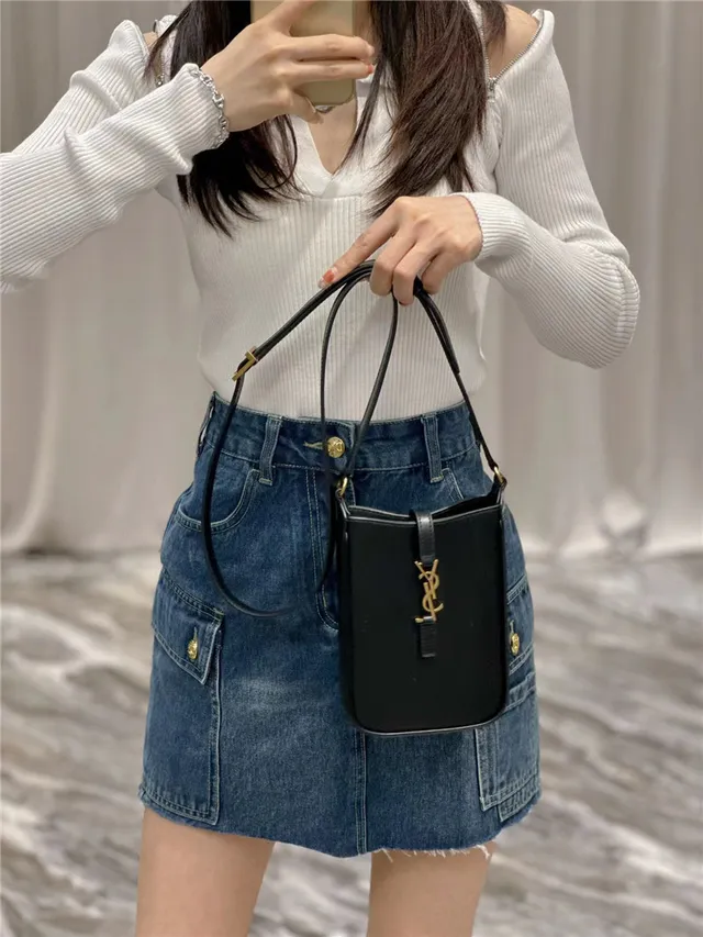 Saint Laurent 白金 结构皮革 YSL 米诺格勒姆 单肩包 14