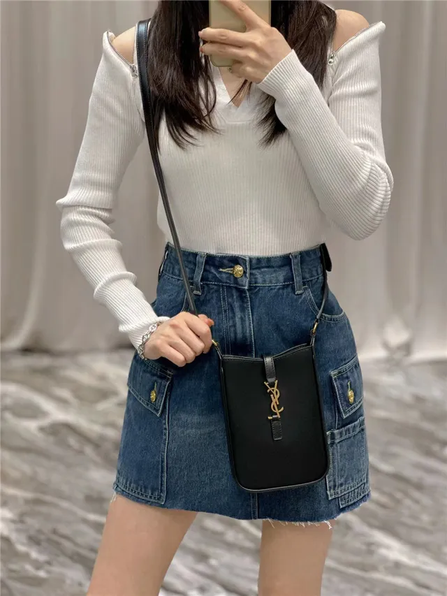 Saint Laurent 白金 结构皮革 YSL 米诺格勒姆 单肩包 15