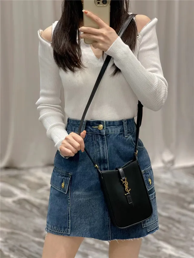 Saint Laurent 白金 结构皮革 YSL 米诺格勒姆 单肩包 16