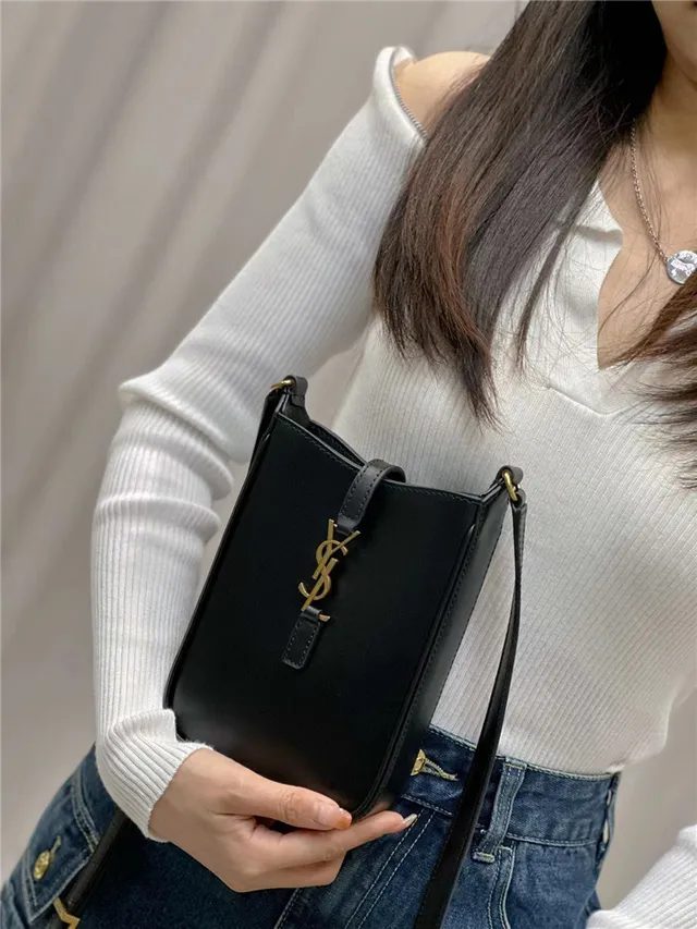 Saint Laurent 白金 结构皮革 YSL 米诺格勒姆 单肩包 18