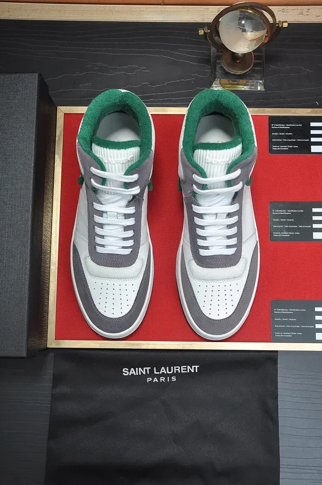 Saint Laurent Sneakers Lifestyle Blancs et Gris Hautes en Cuir-Suede Hybrides 2