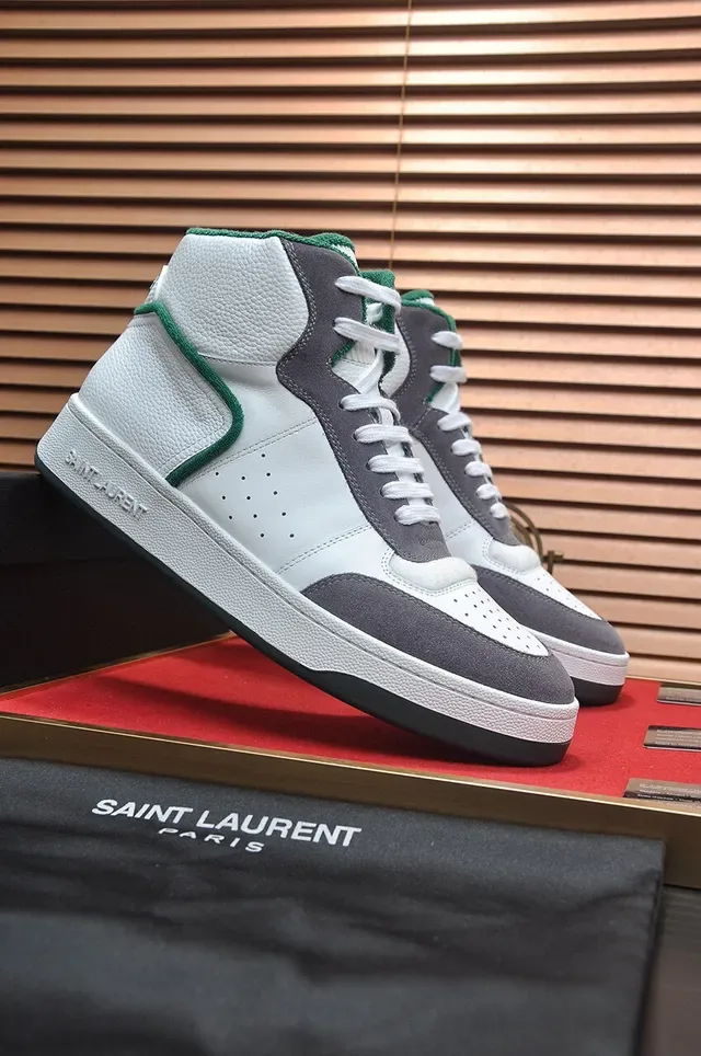 Saint Laurent Sneakers Lifestyle Blancs et Gris Hautes en Cuir-Suede Hybrides 3