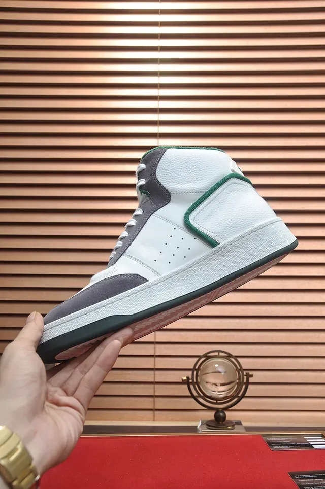 Saint Laurent Sneakers Lifestyle Blancs et Gris Hautes en Cuir-Suede Hybrides 5
