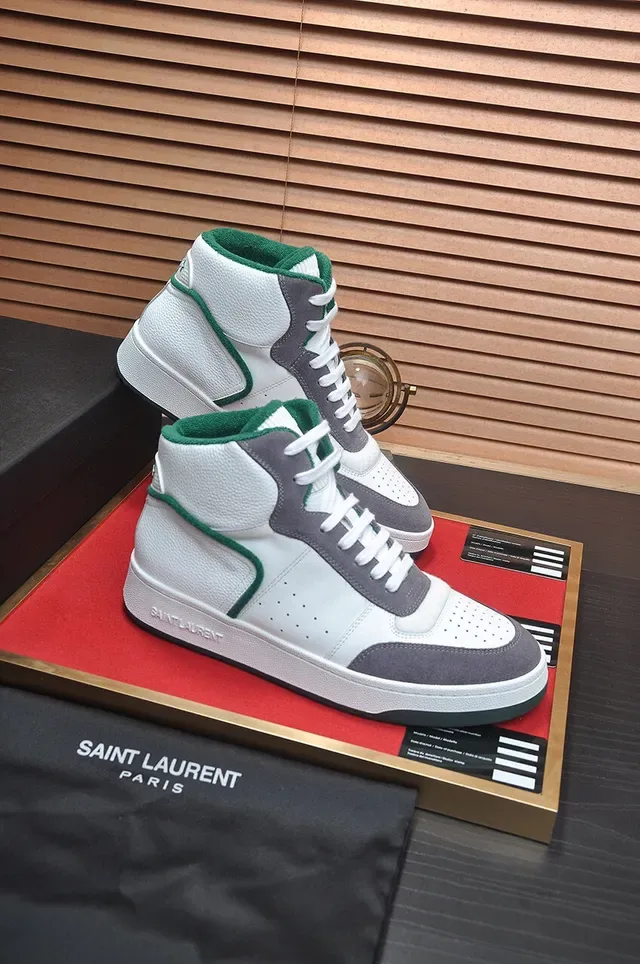 Saint Laurent Sneakers Lifestyle Blancs et Gris Hautes en Cuir-Suede Hybrides 6