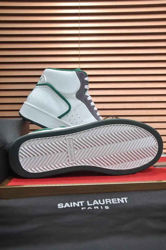 Saint Laurent Sneakers Lifestyle Blancs et Gris Hautes en Cuir-Suede Hybrides 7