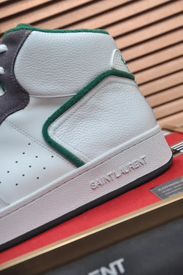 Saint Laurent Sneakers Lifestyle Blancs et Gris Hautes en Cuir-Suede Hybrides 9
