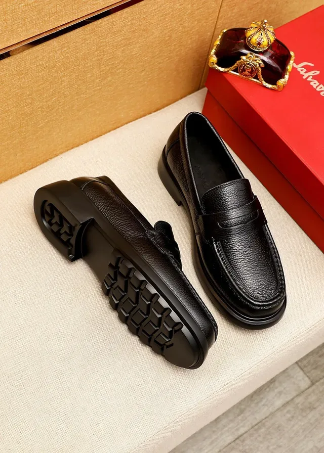 Salvatore Ferragamo Black Pebbled Leather Penny Loafers 2