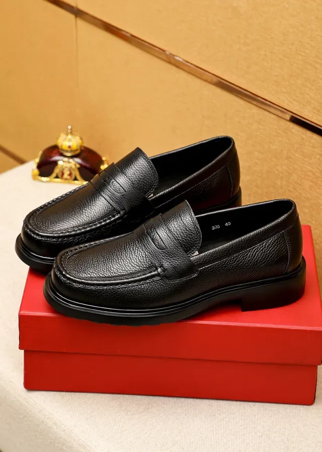 Salvatore Ferragamo Black Pebbled Leather Penny Loafers 3