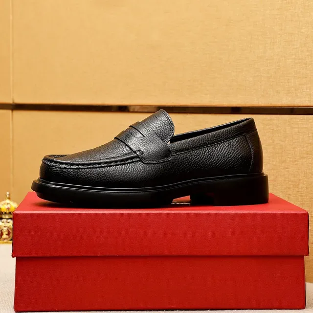 Salvatore Ferragamo Black Pebbled Leather Penny Loafers 5
