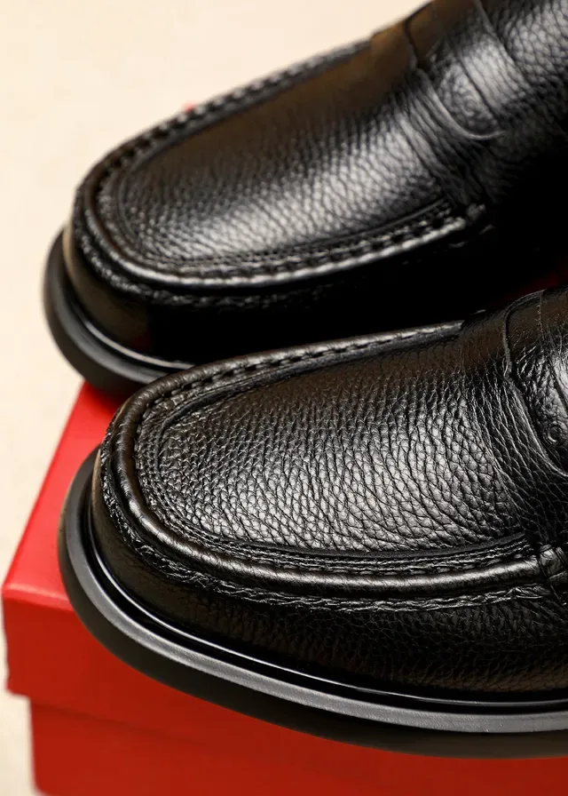 Salvatore Ferragamo Black Pebbled Leather Penny Loafers 6