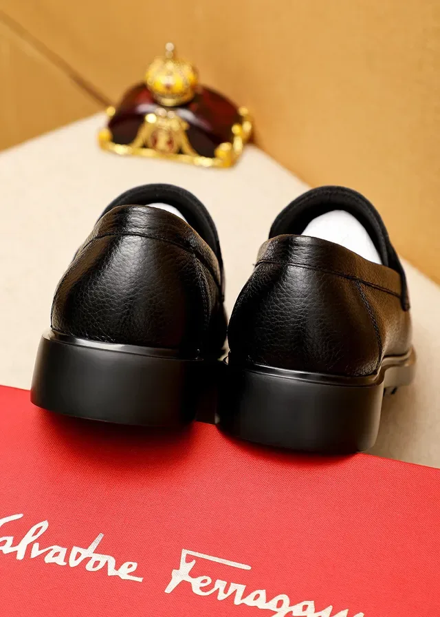 Salvatore Ferragamo Black Pebbled Leather Penny Loafers 8