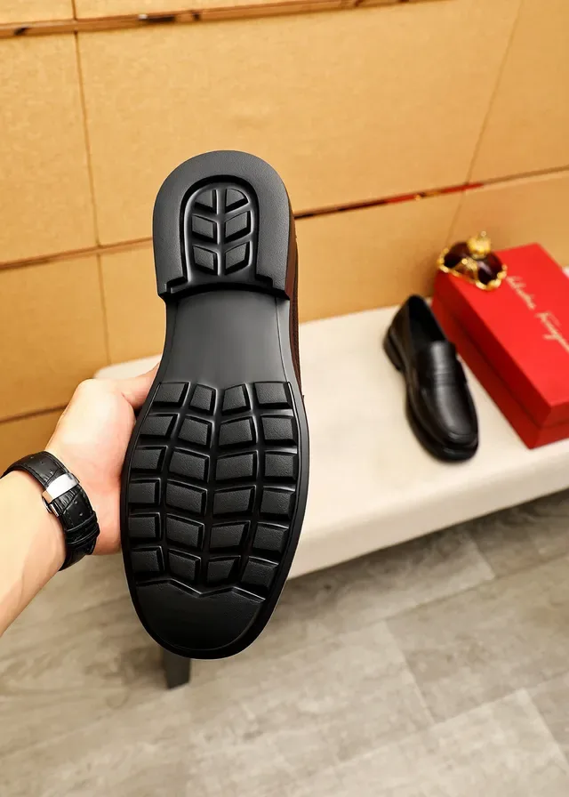 Salvatore Ferragamo Black Pebbled Leather Penny Loafers 9