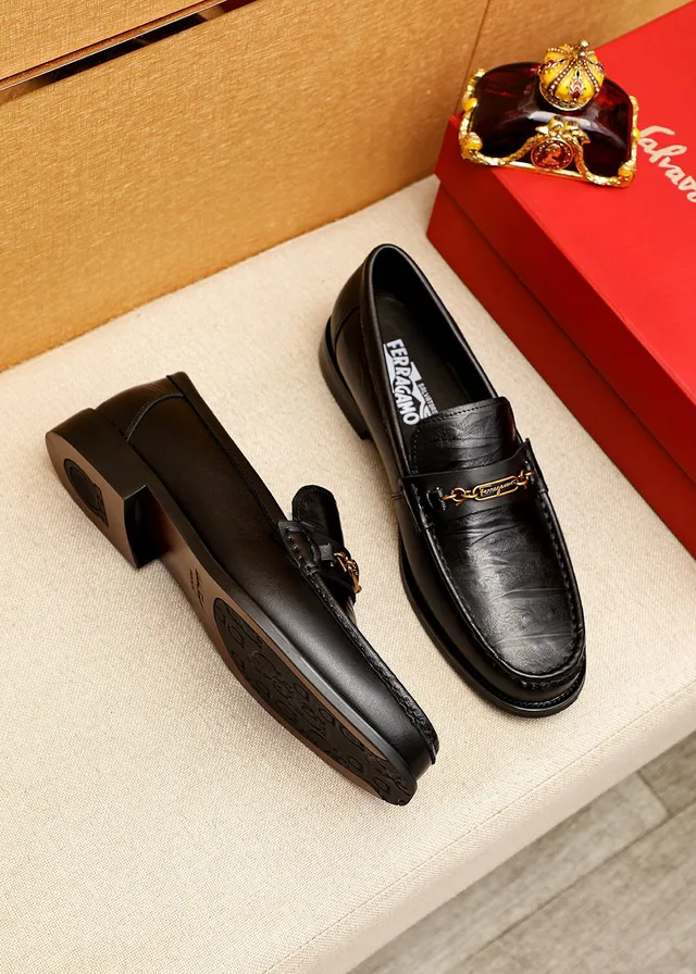 Salvatore Ferragamo Gancini Black Textured Leather Loafers 2